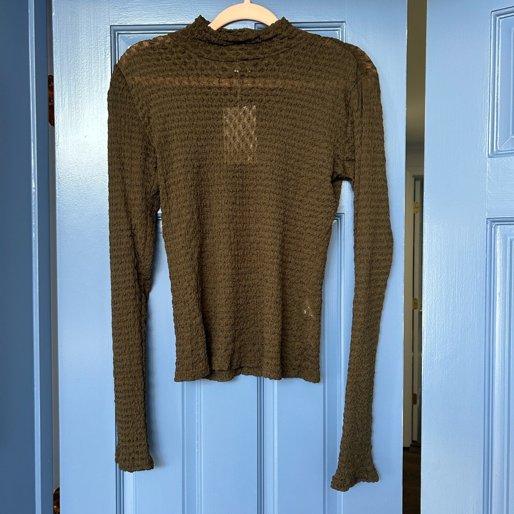 Frame Denim Mesh Lace Turtleneck Size M Rich Military